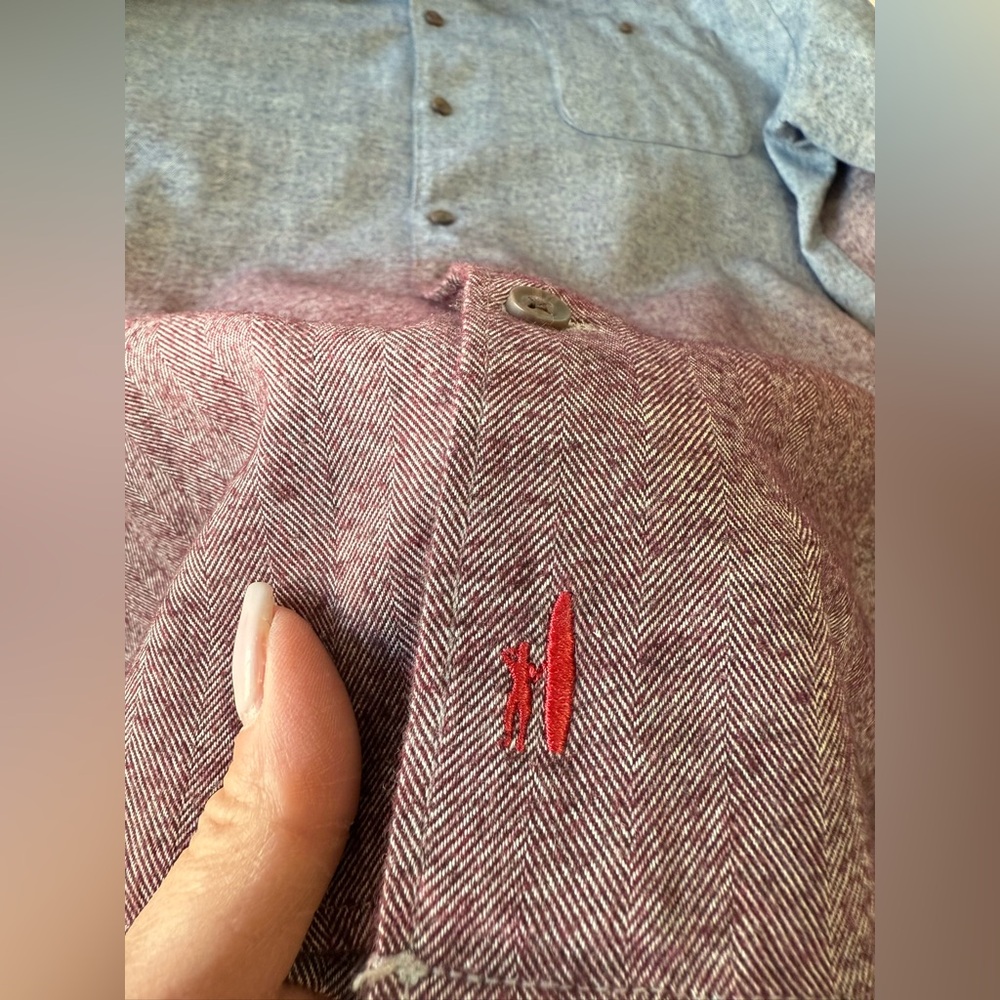 Johnnie O | Mens XL | Malibu Red Ombré Roscoe Hangin Out Flannel Beach Logo |EUC - Picture 11 of 11